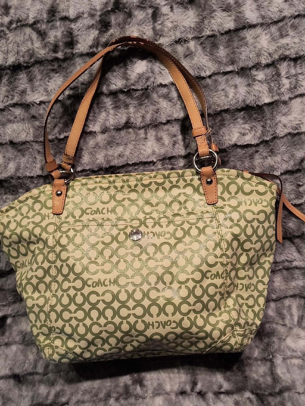 Coach Green Signature Logo Bag with Leather Trim Women's - Picture 3 of 12